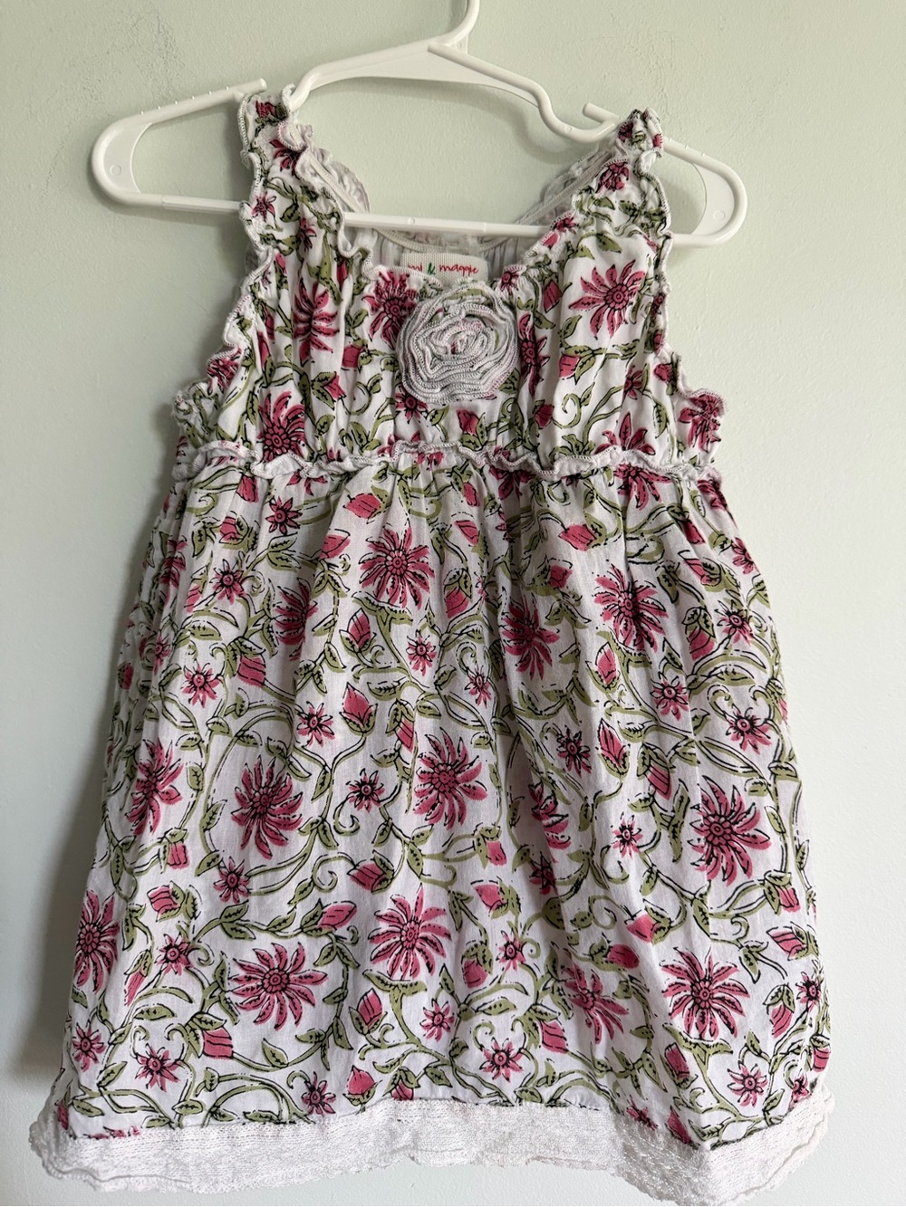 Mimi & Maggie Kids Floral Pink & Green Sleeveless Dress Snap Bottom Floral